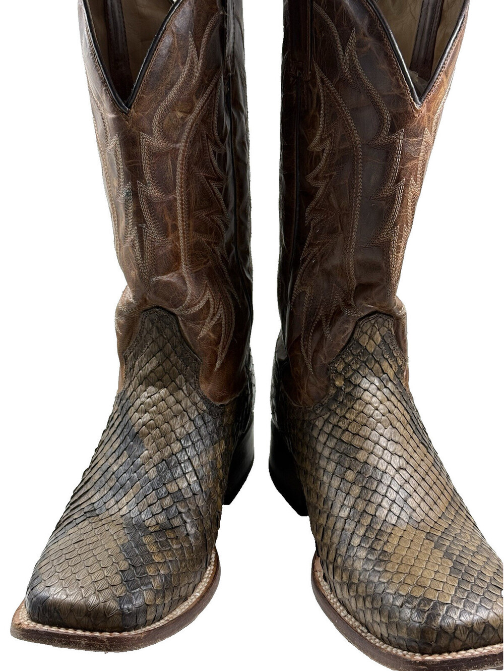 Stetson Men’s Western Cowboy Boots 8.5 Exotic Python Leather Brown Pre Owned